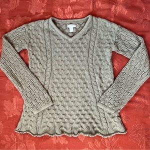Garnet Hill Green Cable Knit Sweater
